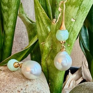Autore 18k gold south sea pearls and opal earrings
